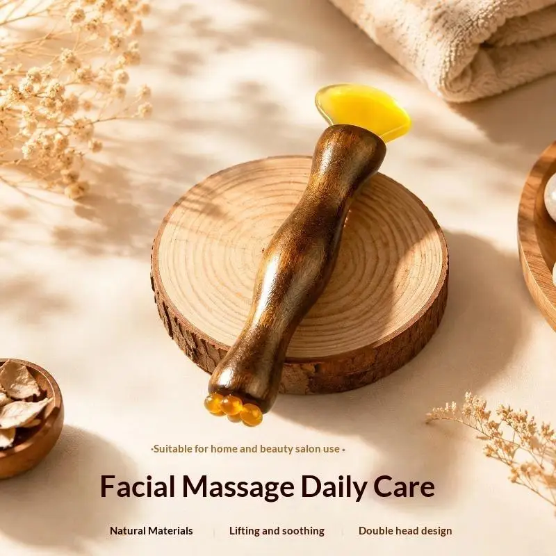 Small Lotus Pod Wooden Facial Massage Stick 2 In1 No Paint Eye Massager Face Relax Skin Care Tool