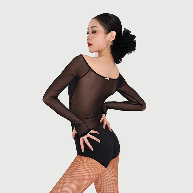 New Latin Dance Tops Women Mesh Long Sleeves Onesie Adult Rumba Samba Salsa Dance Clothing Professional Practice Wear BL15247