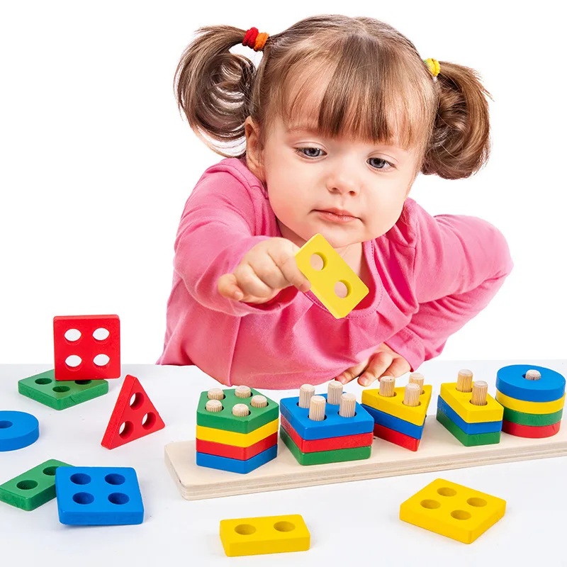 Jouets éducatifs en bois Montessori pour enfants de 1 à 2 ans, blocs de tri de couleurs en forme de bébé, grands jouets à empiler géométriques