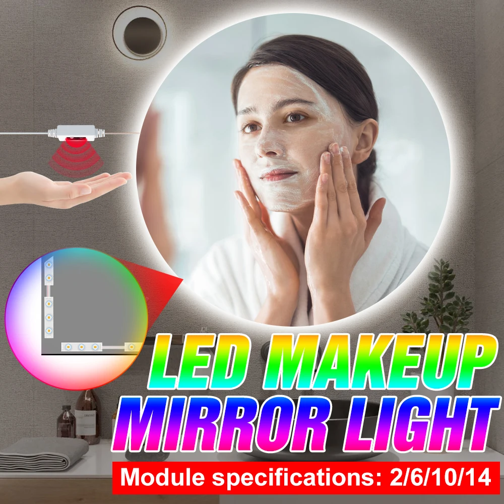 

LED Lamp USB Makeup Mirror Light Dimmable Bathroom Mirror Cosmetic Lamp Hollywood Vanity Lights Led Backlight For Dressing Table