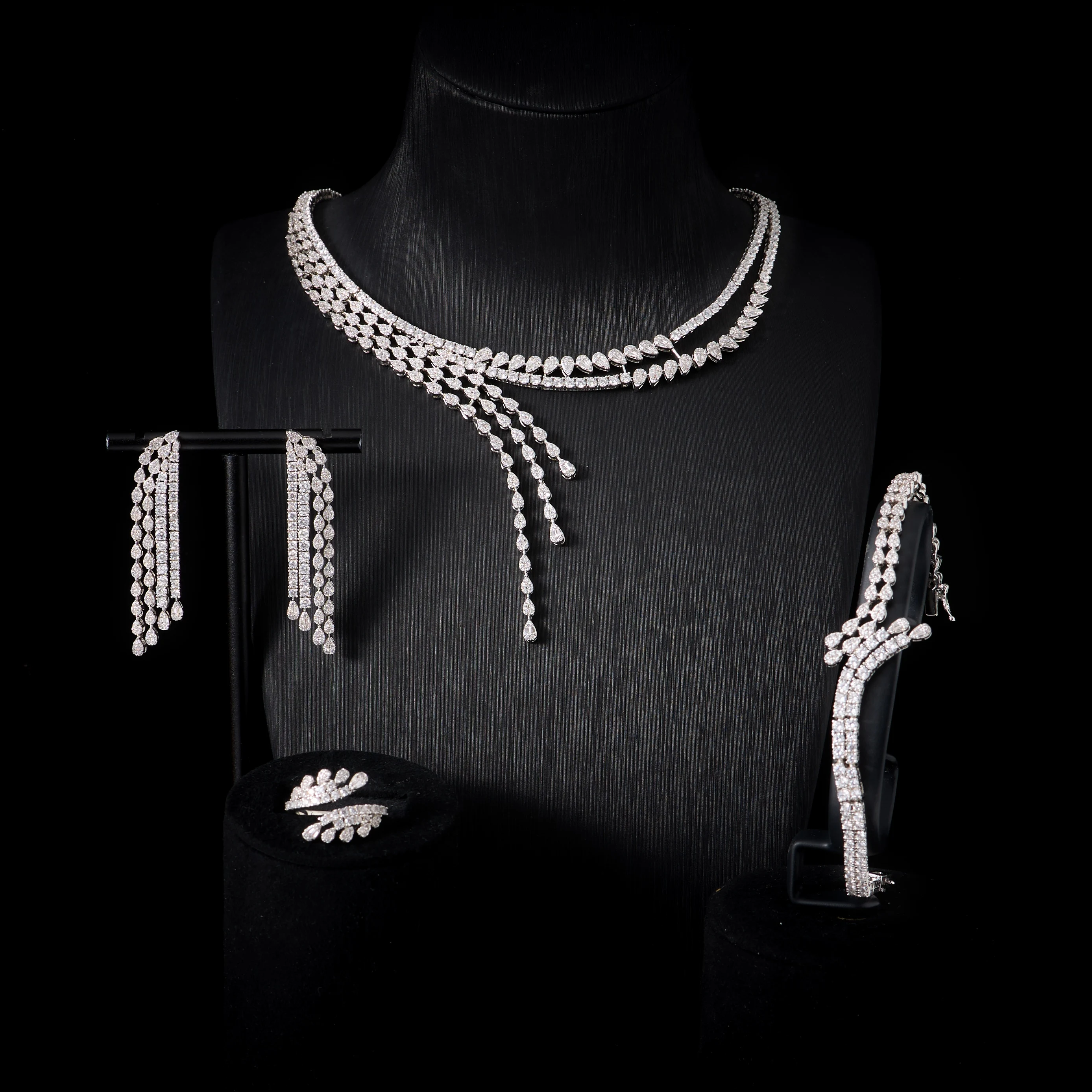 

250604 Bridal Jewelry Sets For Women Cubic Zirconia Necklace sets Full Set for Dubai Nigeria Wedding Party Accessory