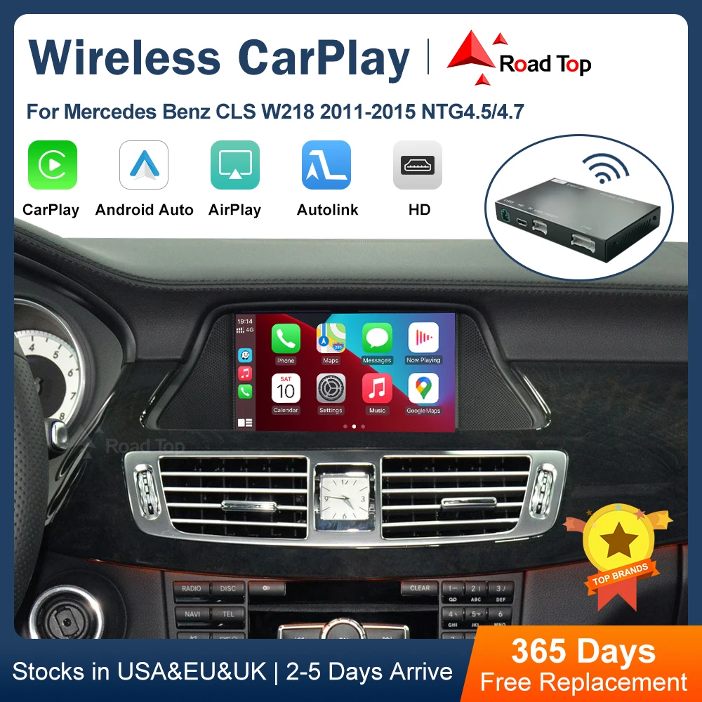 Road Top Wireless CarPlay Android Auto for Mercedes Benz CLS W218 NTG4.5/NTG4.7 2011-2015, with Mirror Link AirPlay Car Play