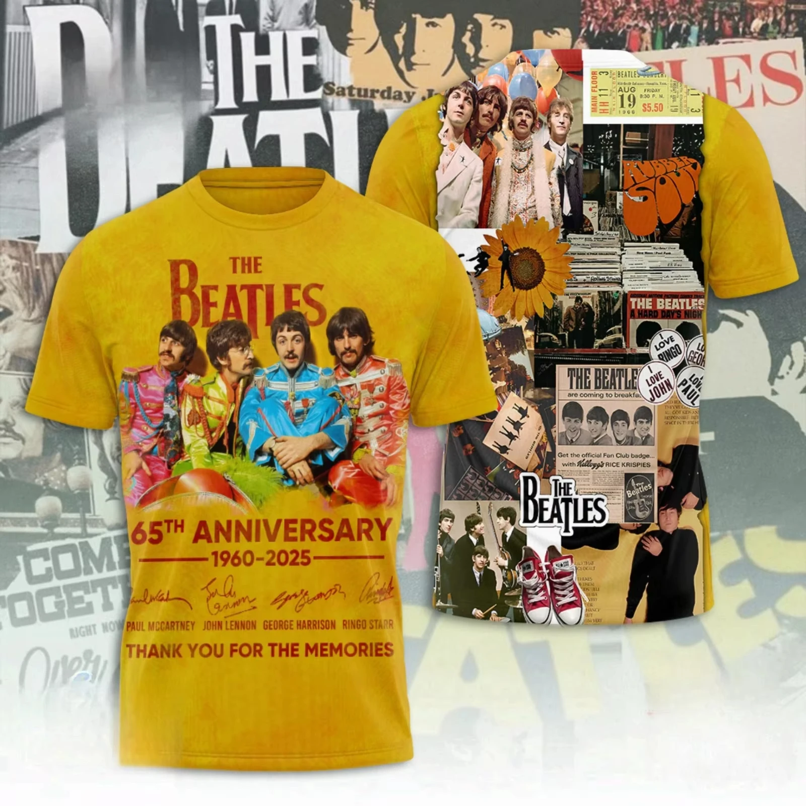 2026 New Best‑Seller‑Trending‑The‑Beatles‑65th‑Anniversary‑Collage‑Double‑Sided‑Print‑Short‑Sleeve‑T‑Shirt