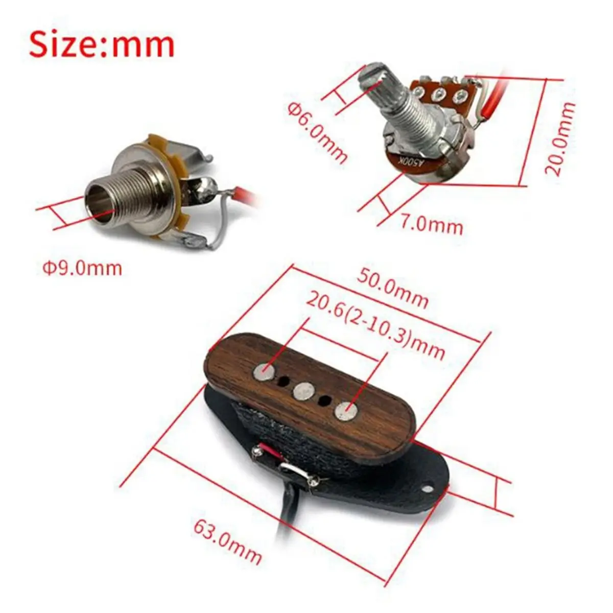 3-String Alnico 5 Pickup with Pre-Wired Circuit Volume/Tone Control with 6.35 Jack Output Wood Pattern