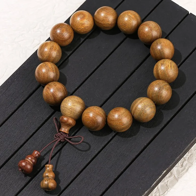 JD Natural Green Sandalwood Wooden Bead Lucky Gourd Bracelet Women Men Buddha Bead Mala Prayer Gourd Pendant Hand String Jewelry