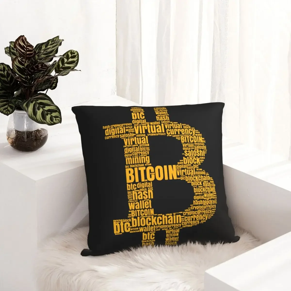 Bitcoin Logo Typography Pillowcase Soft Fabric Cushion Cover Decorative Throw Pillow Case Cover Car Zipper 40*40cm