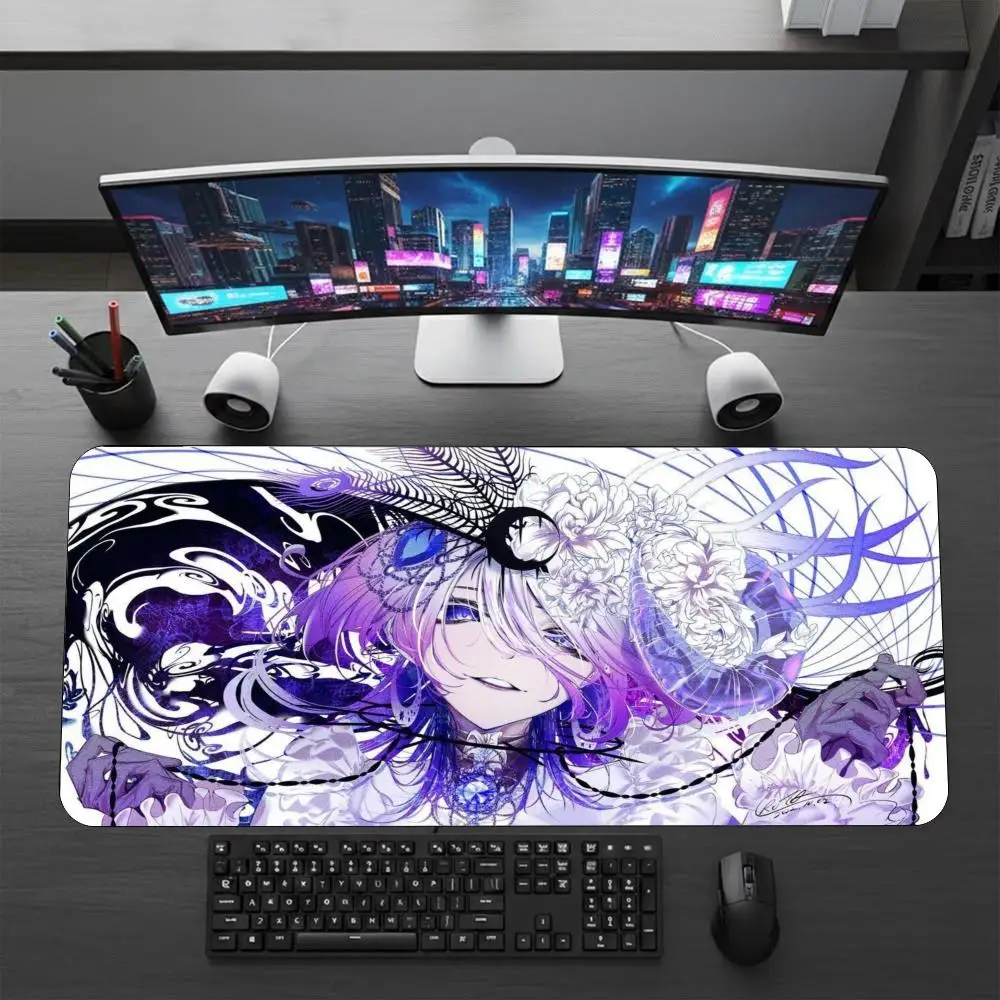 XXL Anime Girl Mouse Pad Snow Scene Glitch Purple Hair Pattern Desk Mat Non Slip Rubber Base Gaming Keyboard Pad PC Laptop Decor