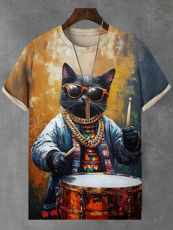 Men's Animal Funny Cat Printed T Shirt Short Sleeve Tees Tops 3D Print O-Neck Shirts Party Summer Casual Men's Clothing Apparel