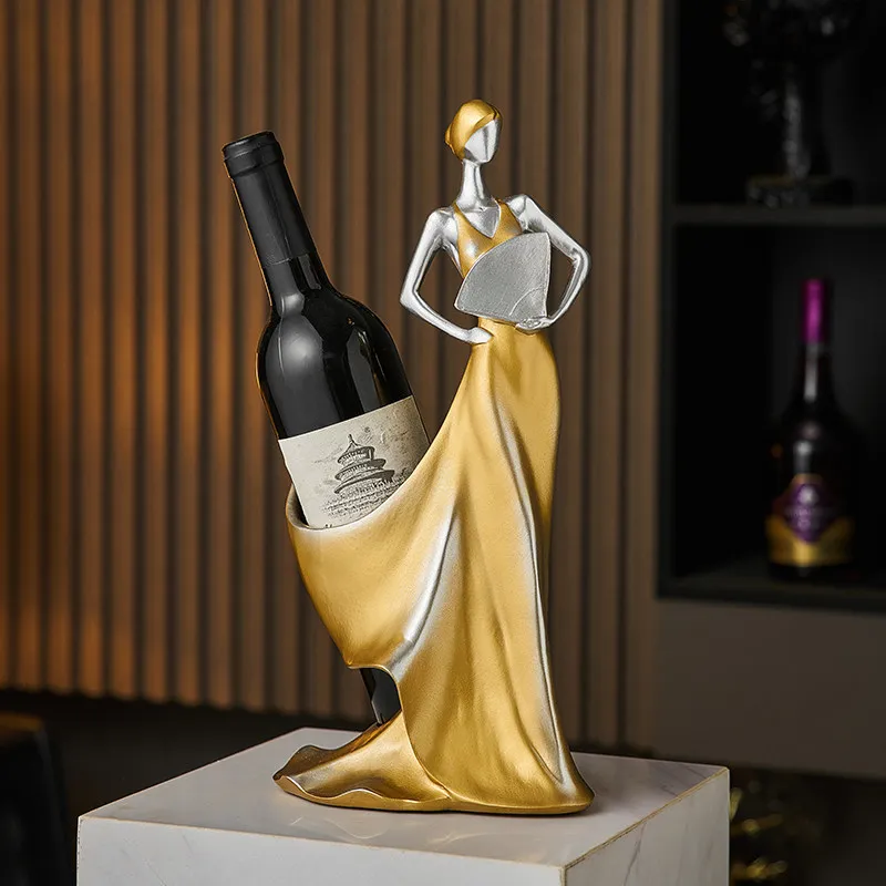 

European Creative Wine Rack Elegant Girl Shaped Wine Bottle Holder Home Living Room Wine Cabinet Art Decor Ornament