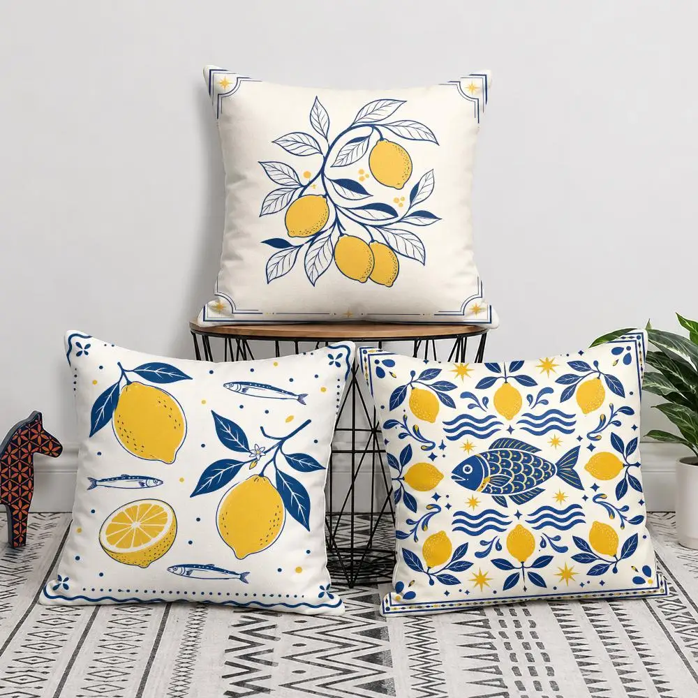 Sardine Tin Lemon Canned Fish Cushion Cover Short Plush Soft Double-Sided Printing Pillow Case Cozy Sofa Bedroom Home Decor Gift