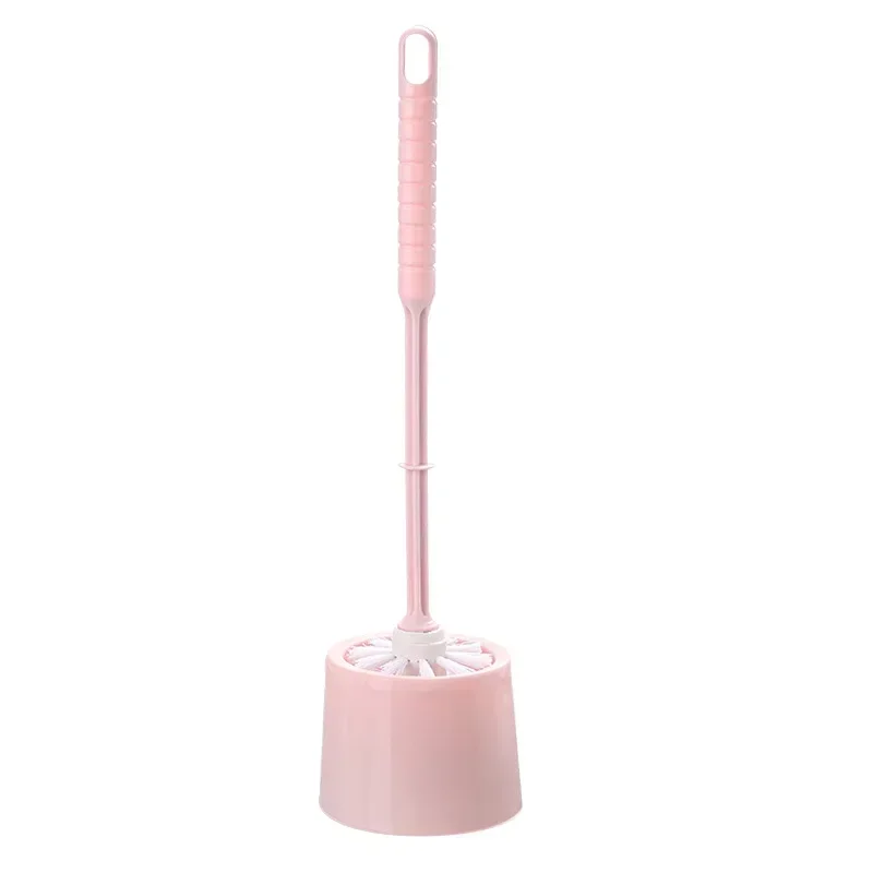 Cepillo de plástico de cabeza redonda para esquinas no muertas, cepillo de limpieza de inodoro con Base, cepillo de mango largo para el hogar