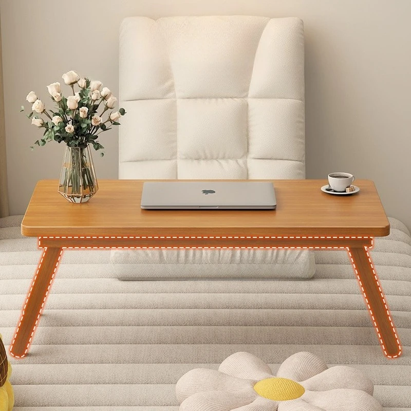 Modern Foldable Coffee Table Brown Bamboo Top Contemporary Style for Bay Window, Balcony, or Study Area