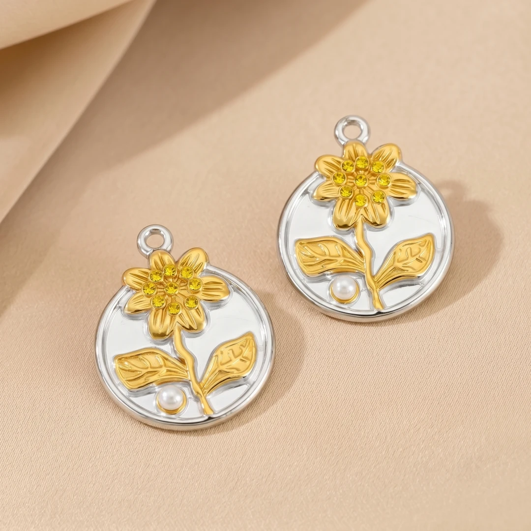 2 Stück PVD-Gold Edelstahl Blumen- und Schmetterlingsanhänger mit Emaille für DIY Vintage Armband, Ohrringe, Halskette, Schmuckherstellung – Detail 6