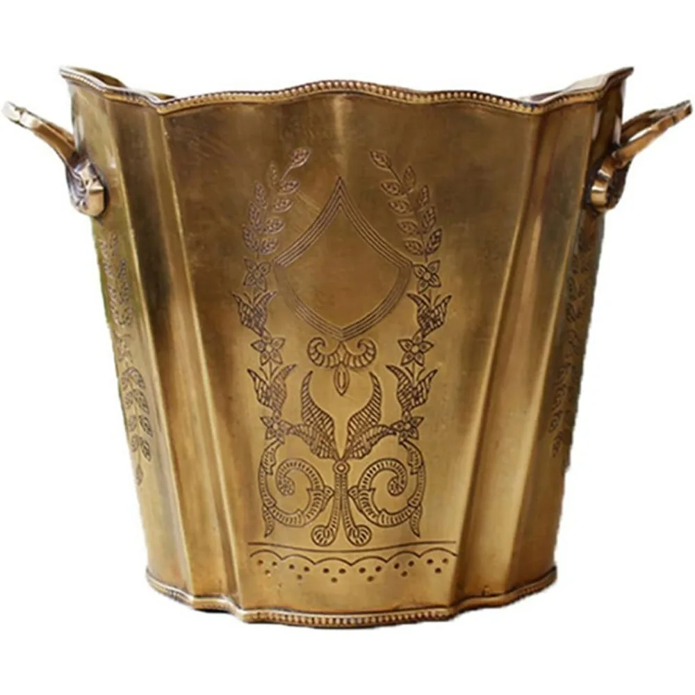 

Ice Bucket Vintage Carved Brass Ice Bucket Large Capacity Champagne Ice Bucket with Handle for Bar Whiskey Bottle