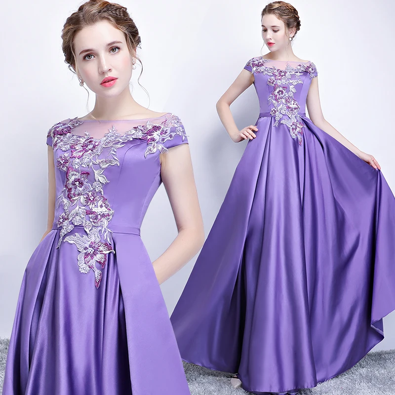 

Elegant Long Evening Gown Fashionable Hostess Ball Dress Slimming High Waist A-Line Skirt Crystal Beads Short Sleeve Wedding ...