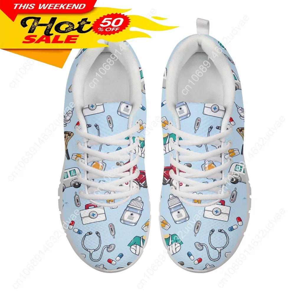 Spring Nurse Flat Shoes Women Cute Cartoon Nurses Printed Women's Sneakers Shoes Breath Mesh Flats Zapatos De Mujer