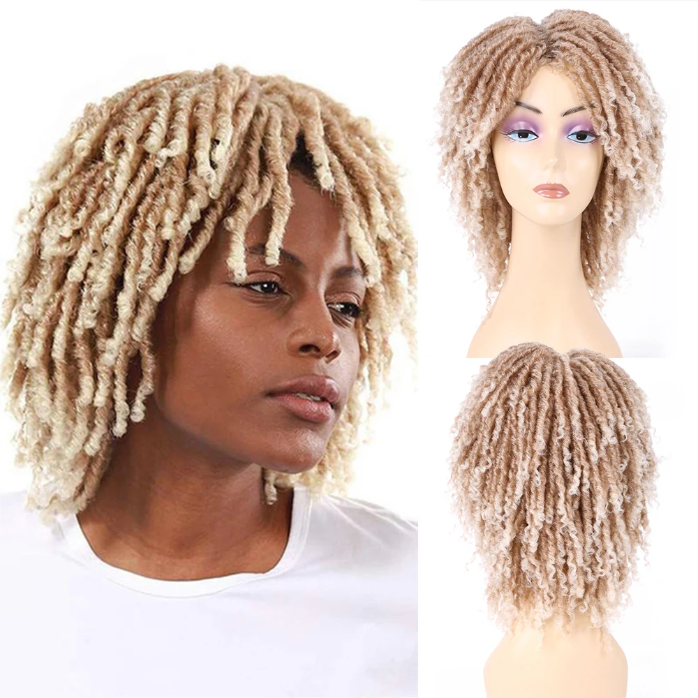 Short Dreadlock Wig for Black Women Afro Curly Twist Wigs Synthetic Heat Resistant Breathable Faux Locs Braids Hair Wigs