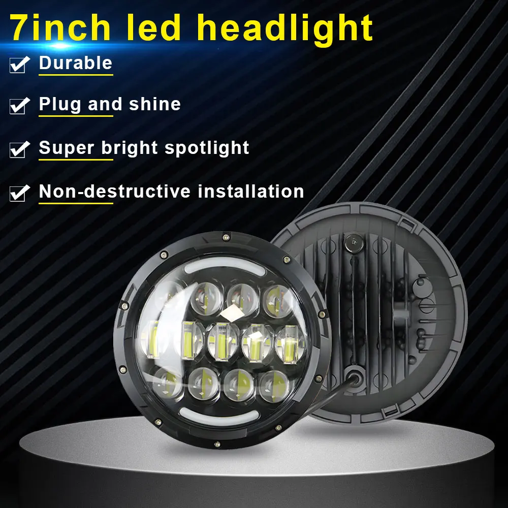 Car 7 Inch Led Headlight Hi/Low H4 Halo Angle Eyes DRL For Jeep JK TJ OffRoad Defender Hummer 4x4 Suzuki Samurai Headlamp