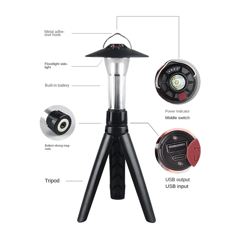 Lampu gantung tenda portabel luar ruangan, 1Set lampu Kemah dengan Magnet darurat LED multifungsi