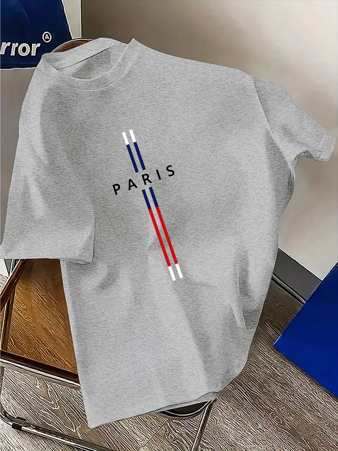 Summer men's 100% pure cotton casual loose fit plus size PARIS letter pattern printed round neck short sleeved T-shirt top image 5