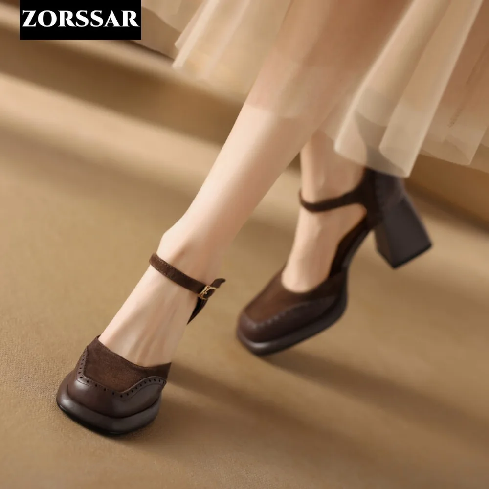 Zamszowe buty na obcasie w jednolitym kolorze Kobiety Square Toe Ankle Strap High Heels Shoes Woman Summer Sandals Patchwork Office Shoes Female