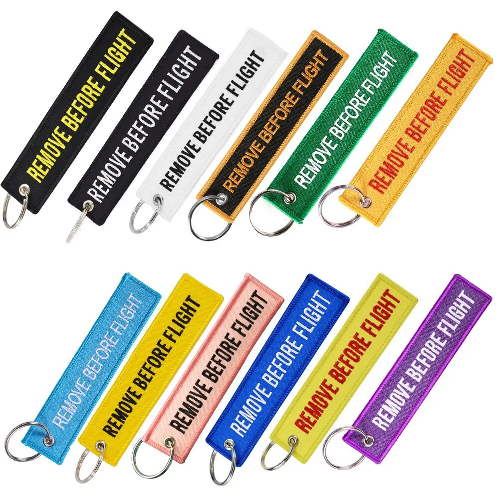 3pcs Text Both Sides Embroidery REMOVE BEFORE FLIGHT Rectangle Keychain Motorcycle Key Chain Accessories Souvenir Wholesale