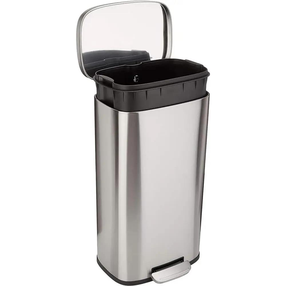 

Smudge Resistant Rectangular Trash Can with Soft-Close Lid, Foot Pedal, Removable Inner Bucket, 30 Liter/7.9 Gallon, Brushed