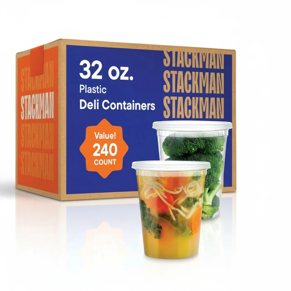 

240 Sets 32 oz Clear Plastic Food Storage Containers with Airtight Lids, Microwavable & Stackable for Meal Prep