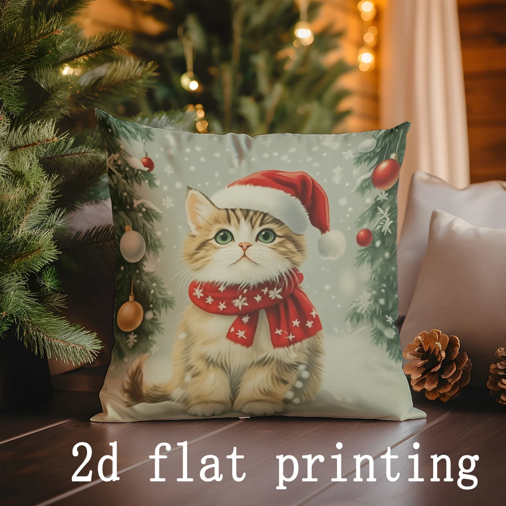 Home Decor Christmas Cats Pillow Covers for Cozy Decor Pattern Cushion Cover Suitable for Sofa Bedroom Car Pillow Cover