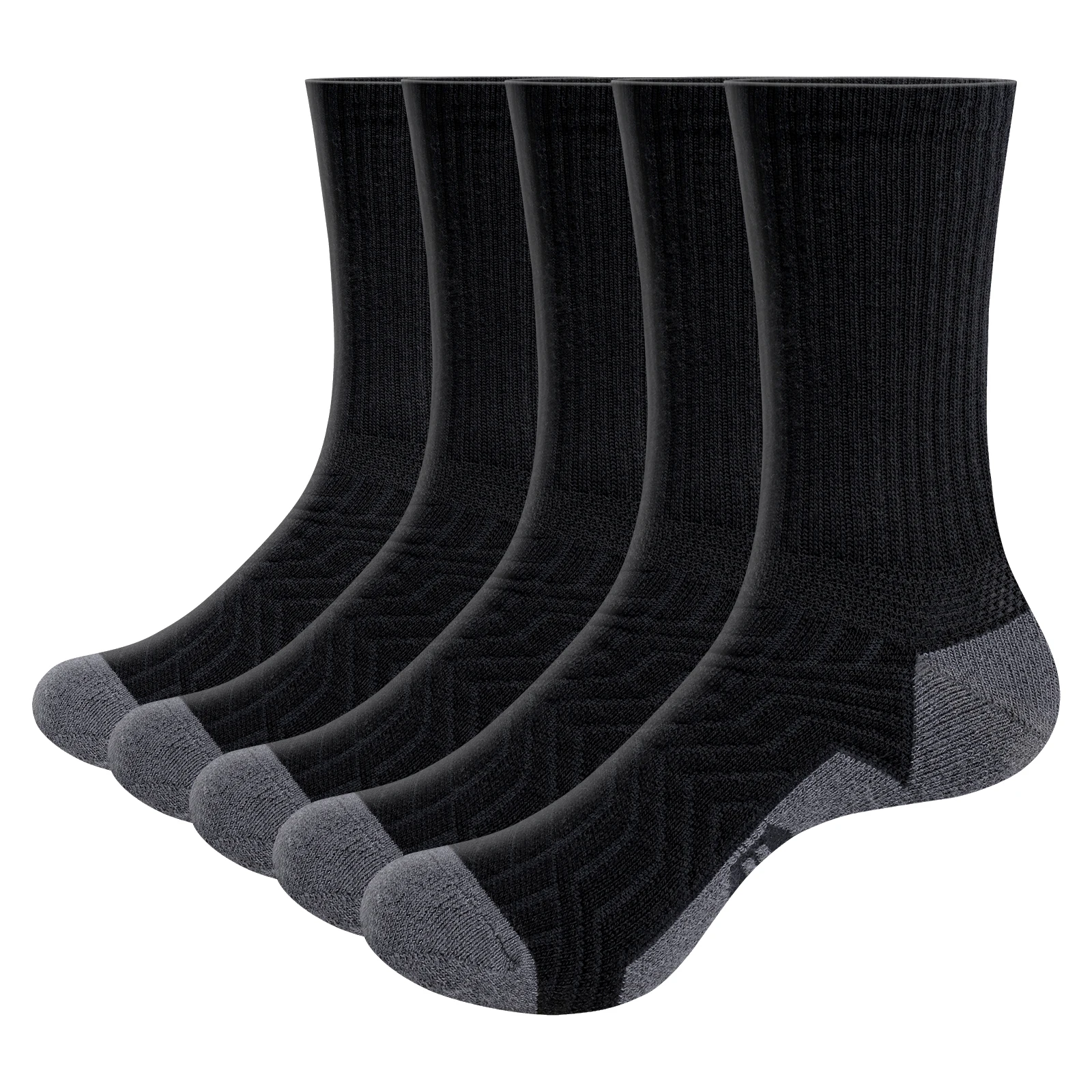 

YUEDGE 5 Pairs Cotton Blend Sport Socks Super Elastic Durable Warm Non-Muggy Active Wear Footwear With Black Gray and White Gray