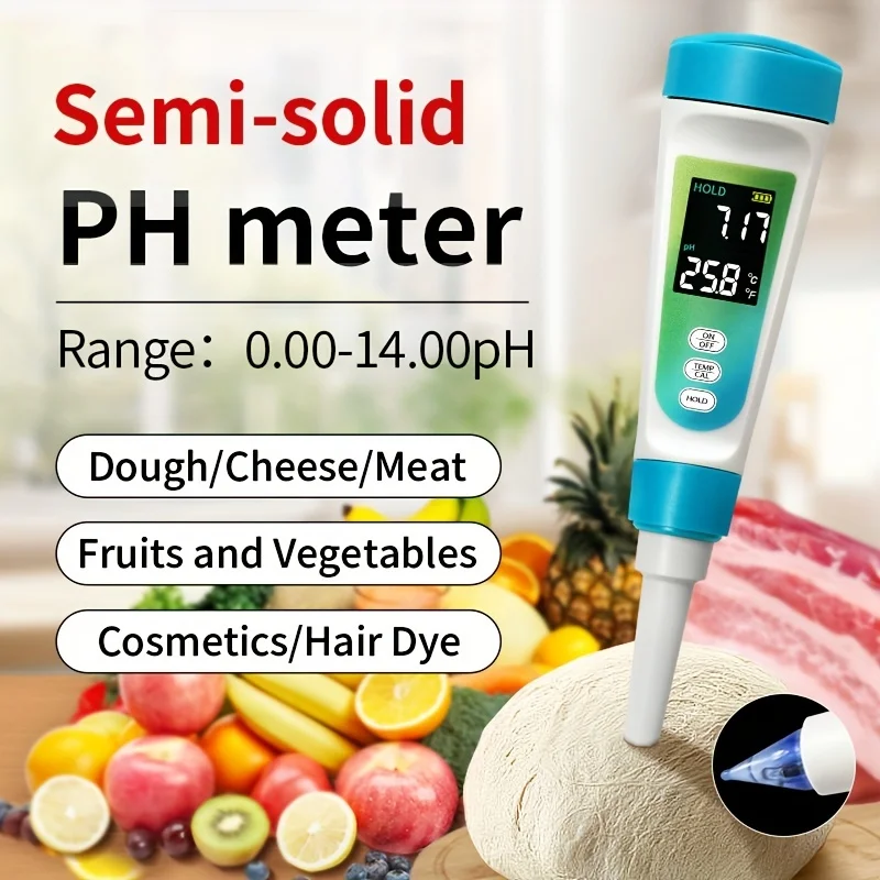Portable Soil, Water, Dough, and Cosmetic pH Tester, with LCD Display High Precision pH Meter, 0-14 pH Range, Battery Powered,