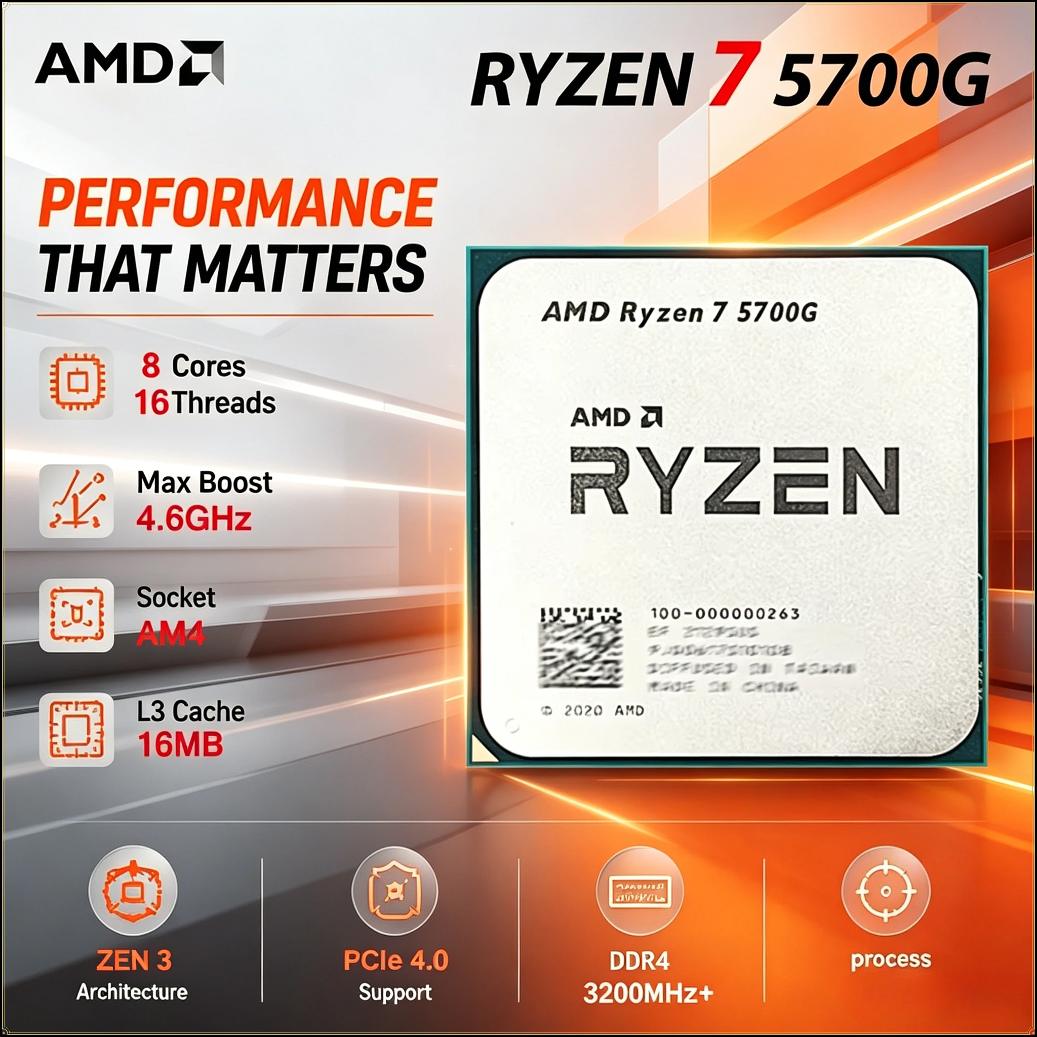 Procesador AMD Ryzen 7 5700G 100% Nuevo, CPU AMD R7 5700G de 4.6GHz, 8 Núcleos, 16 Hilos, 16MB de Caché L3, Socket AM4, Sin Embalaje