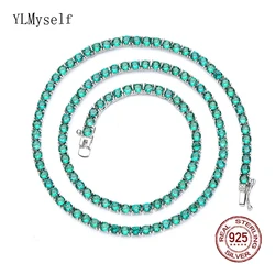 16-24 Inch (41-60 cm) Solid Real 925 Sterling Silver Tennis Choker Necklace Pave 3 mm Emerald Green Zircon Fine Jewelry Necklace