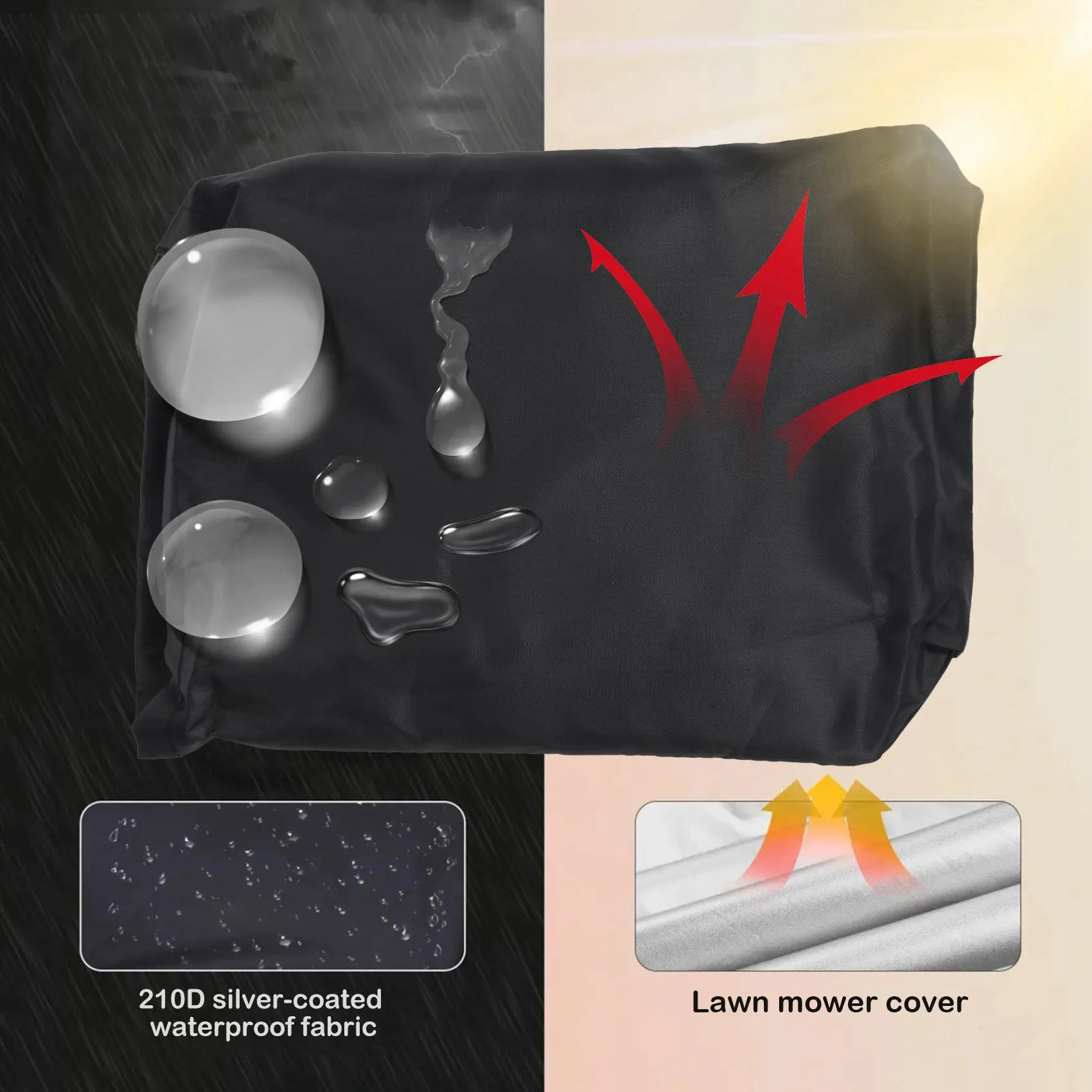 AT19-193X63.5X112cm Black Universal Waterproof Lawn Mower Rain Cover Garden Overall Size Drawstring Weather Protection