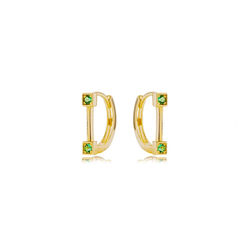 ITSMOS s925 Sterling Silver Hoop Earrings 14k-gold Plated Green Zircon Studs Earrings Vintage Fashion for Women Fine Jewelry