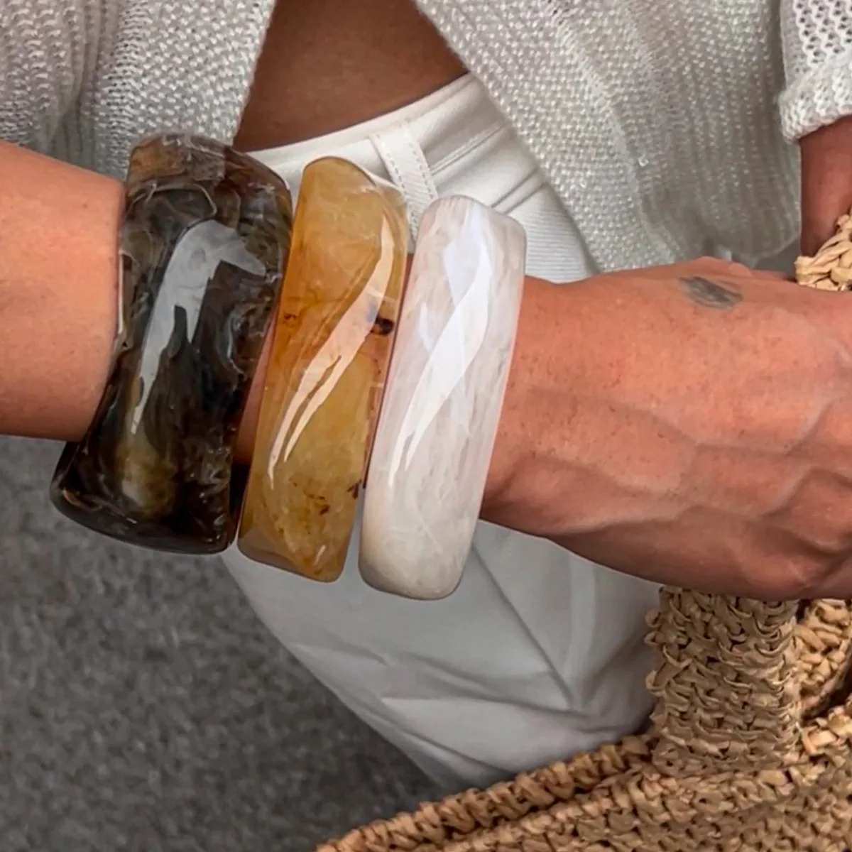 DIEZI Exaggerated Vintage Resin Acrylic Bangles Punk Hip Hop Irregular Geometric Wide Bangles For Women Men Bracelet Jewelry