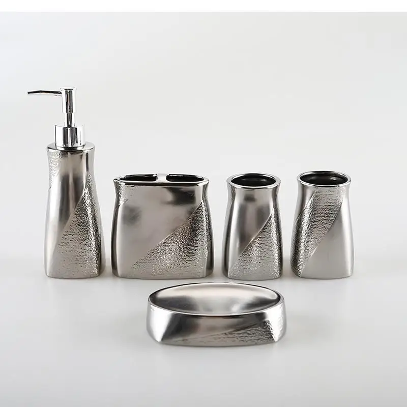 

Bathroom Decoration Accessories Silver Ceramic Lotion Bottle toothbrush holder Soap Dish Mouthwash Cup Toothpaste Dispenser