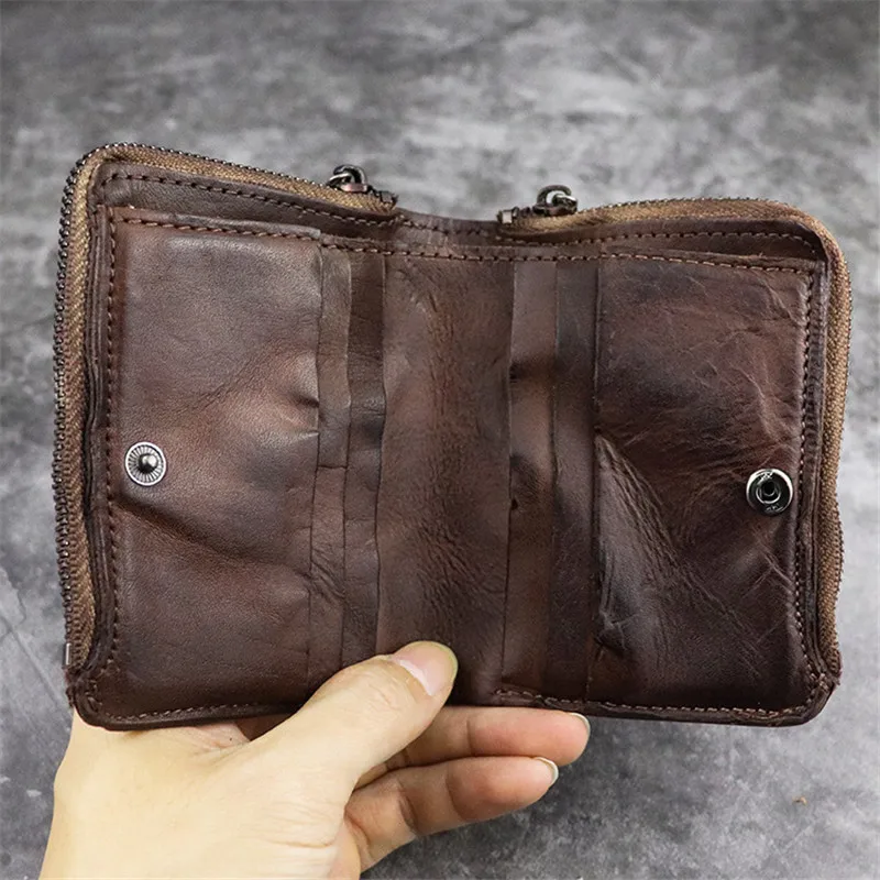 Vintage simple Men women soft genuine leather 2 zipper multi function coin purse natural cowhide small money and cards Wallets