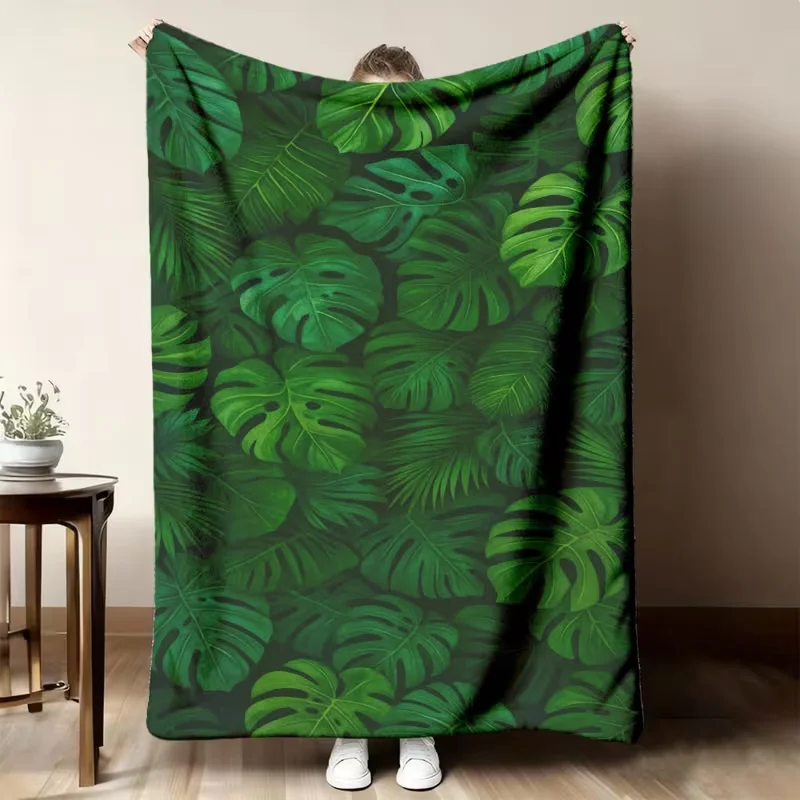 Minimalist Leaf Floral Blanket Gentle Botanical Twig Print Soft Blanket For Sofa Bed Farmhouse Decor Blanket