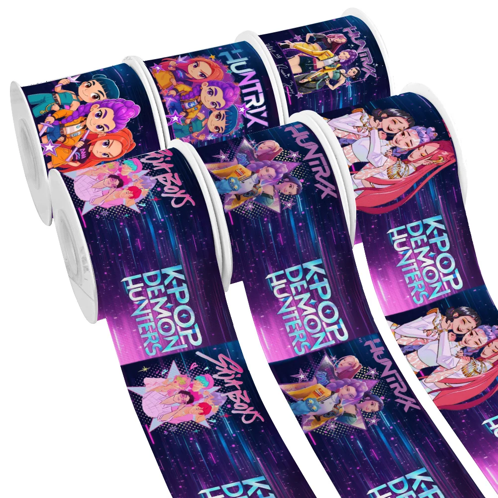 

50yards Cartoon Group Girl K P Hu De Cartoon Printed Grosgrain Satin Ribbon for Gift Wrapping Hair Bow Craft Accessory
