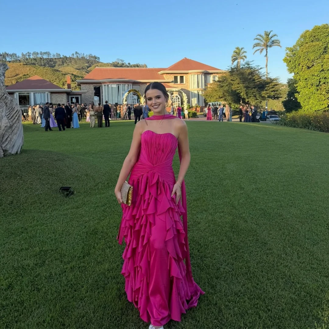 Bella Customized Prom Dress robes de soirée Party Dresses Fuchsia Strapless Halter Ruffle Tiered Long Formal Gown For Women 2026 image 5