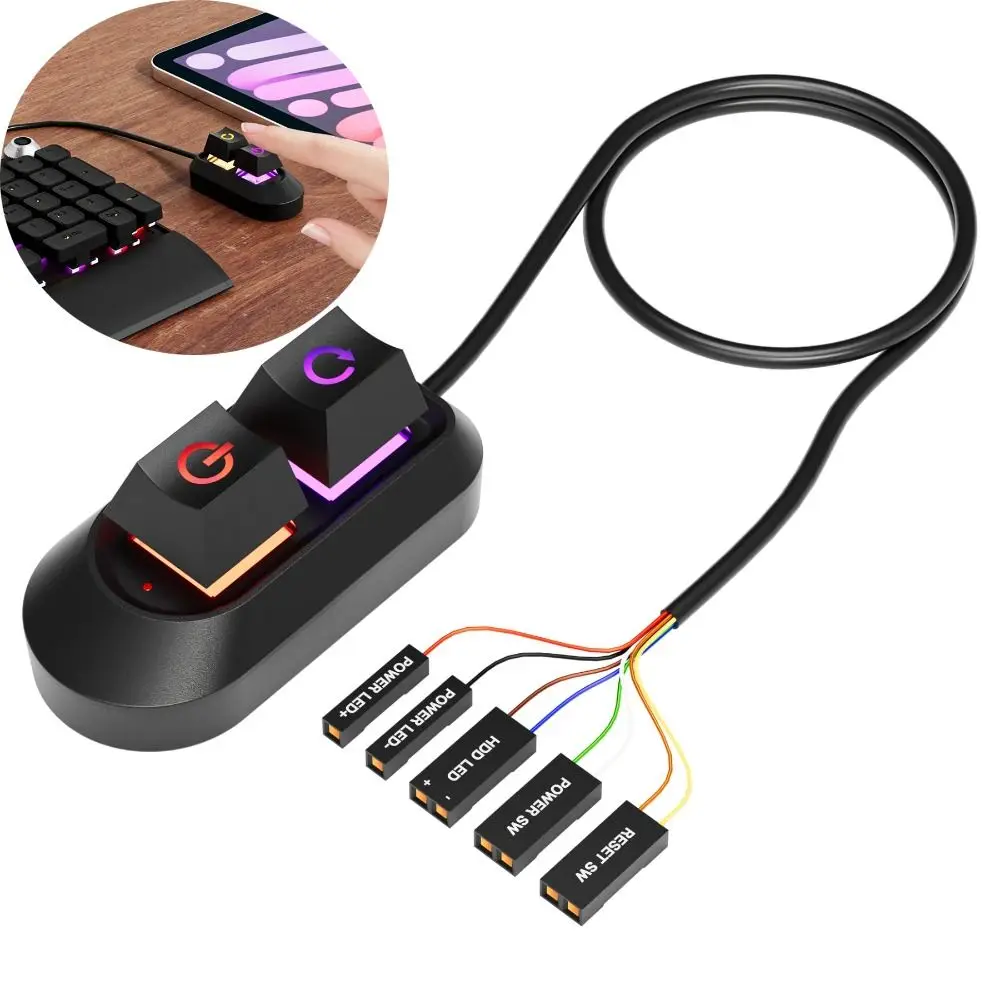 2M Computer Desktop Switch RGB LED Lights PC Motherboard Computer Start Button on/Off and Reset Button Durable Computer Switch
