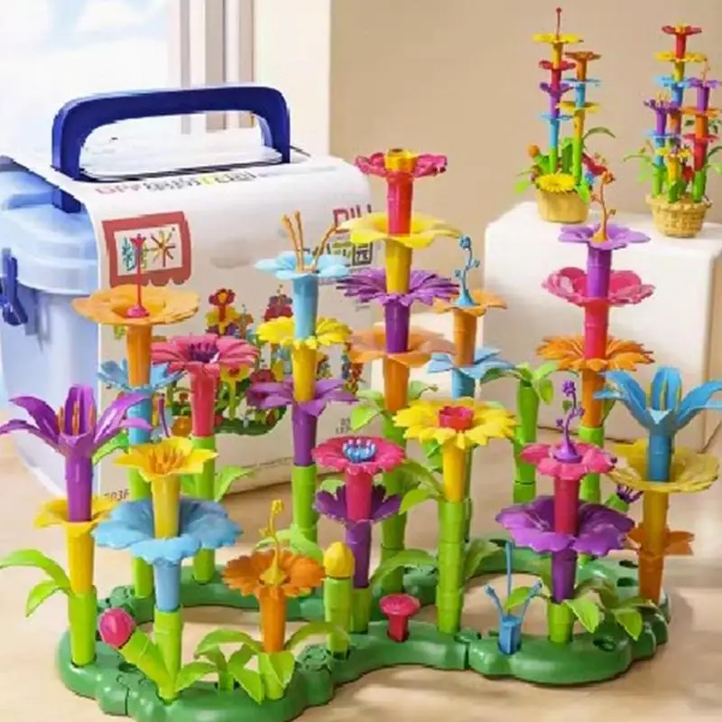 DIY Growing Flower Garden Building Blocks Playset Kids Preschool Educational Stacking Game For Age 3-7 Years Boys Girls Gifts