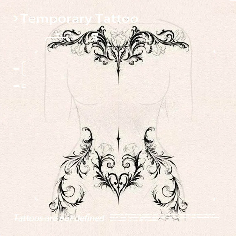 Temporary Tattoos Dark Gothic Ornate Floral Herbal Juice Tattoo Sticker Fake Tatuaje Tatoo Toys for the Best Adolescents Hotwife