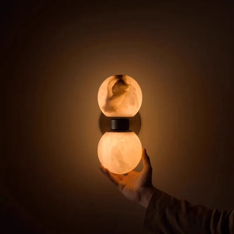 Natural Marble From Spain Wall Lamp Sphere Design LED Wall Sconce Bedside Hotel Rooms Luxurious
