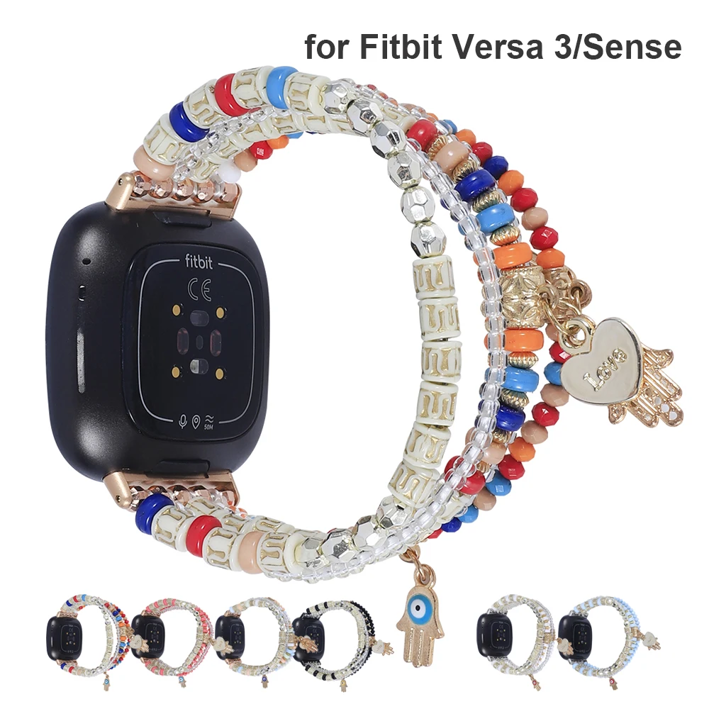 Versa 4 pulseira para fitbit versa 3 banda/fitbit sense 2 feminino artesanal elástico frisado cinta substituição pulseira acessórios
