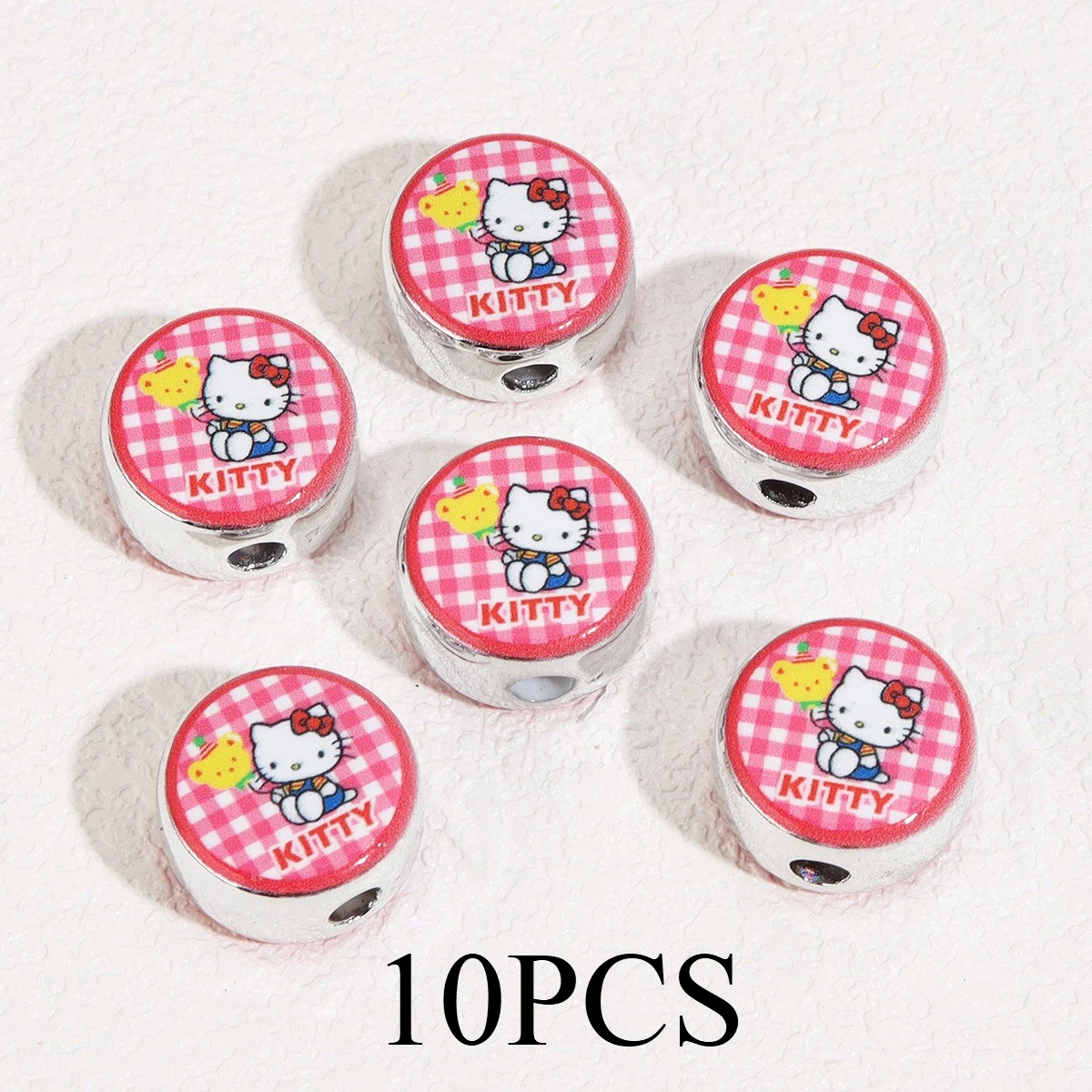 Miniso 아크릴 양면 인쇄 만화 스티치 KT 고양이 플랫 라운드 비즈 DIY 수제 보석 펜던트 액세서리 재료