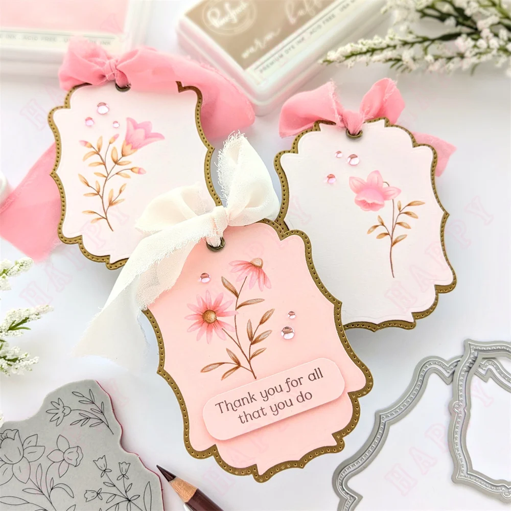 Fancy Frames 2024 new Metal Cutting Dies pink Stamp Stencils Hot Foil DIY Scrapbook fresh Craft Card Making Decor Embossing Mold