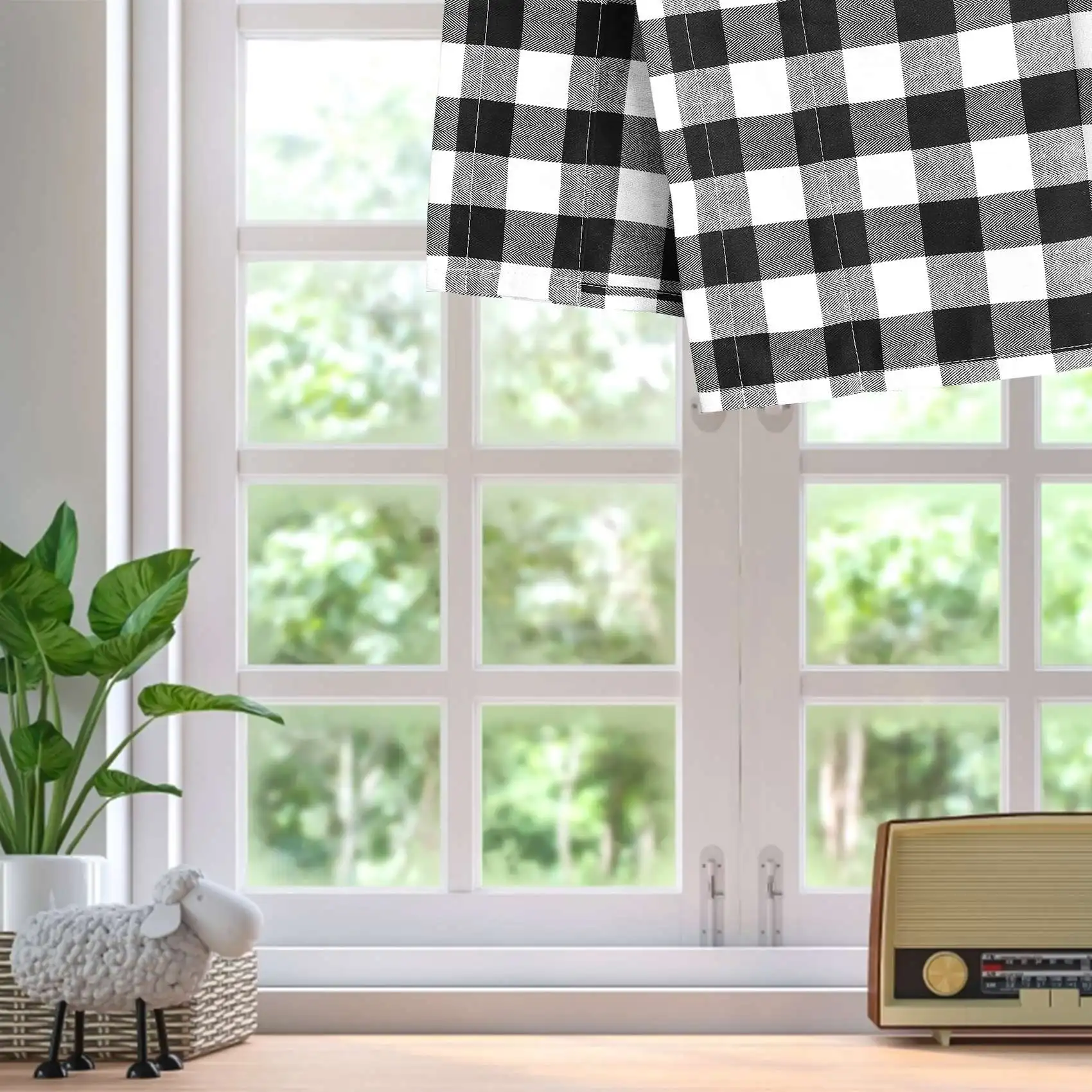 

YWDZ-Buffalo Plaid Valances For Kitchen Farmhouse Check Plaid Valances For Window Treatment Decor (Black And White)