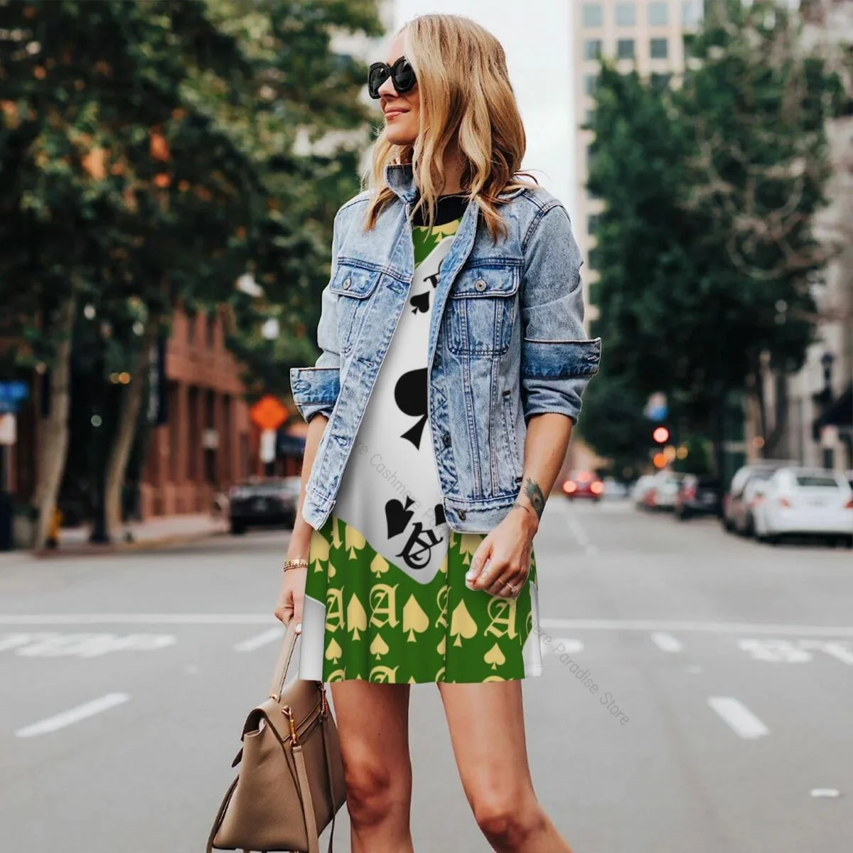 فستان نسائي بطاقات لعب البوكر صيفي كاجوال تي شيرت فساتين شاطئ تغطي فستان بدون أكمام